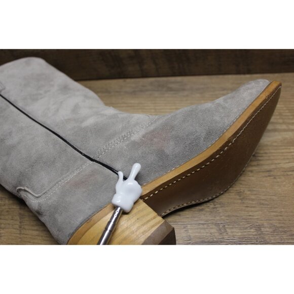 Wolverine women's vintage pale gray suede mid calf stacked heel Western boots - Picture 11 of 16